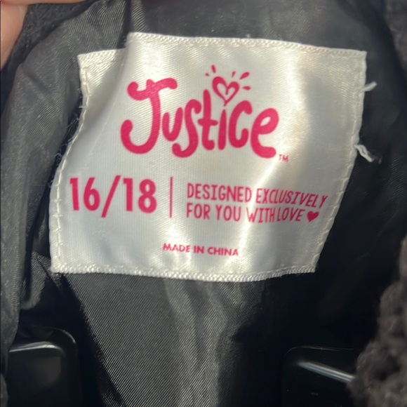 Justice Black Leather Biker Jacket with Hood - Picture 2 of 3